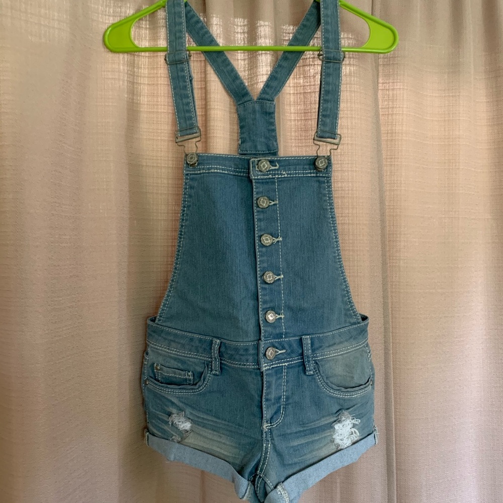 Denim overall shorts
